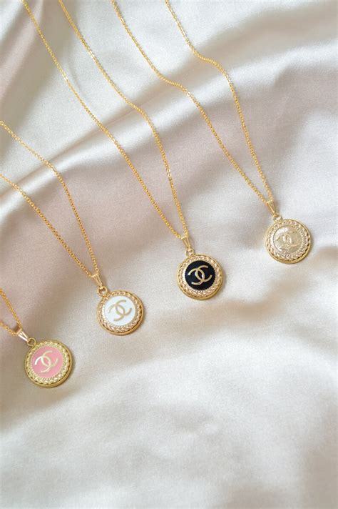 chanel heart button necklace|repurposed Chanel button necklace.